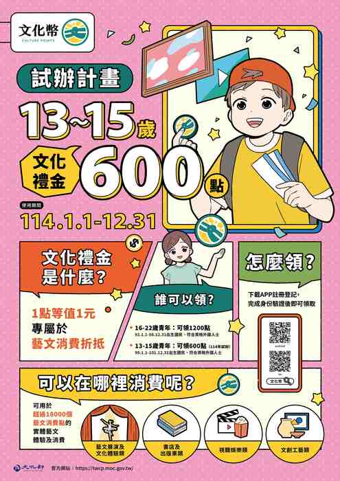 【轉知】114年文化禮金發放事宜(13-22歲青少年)圖片